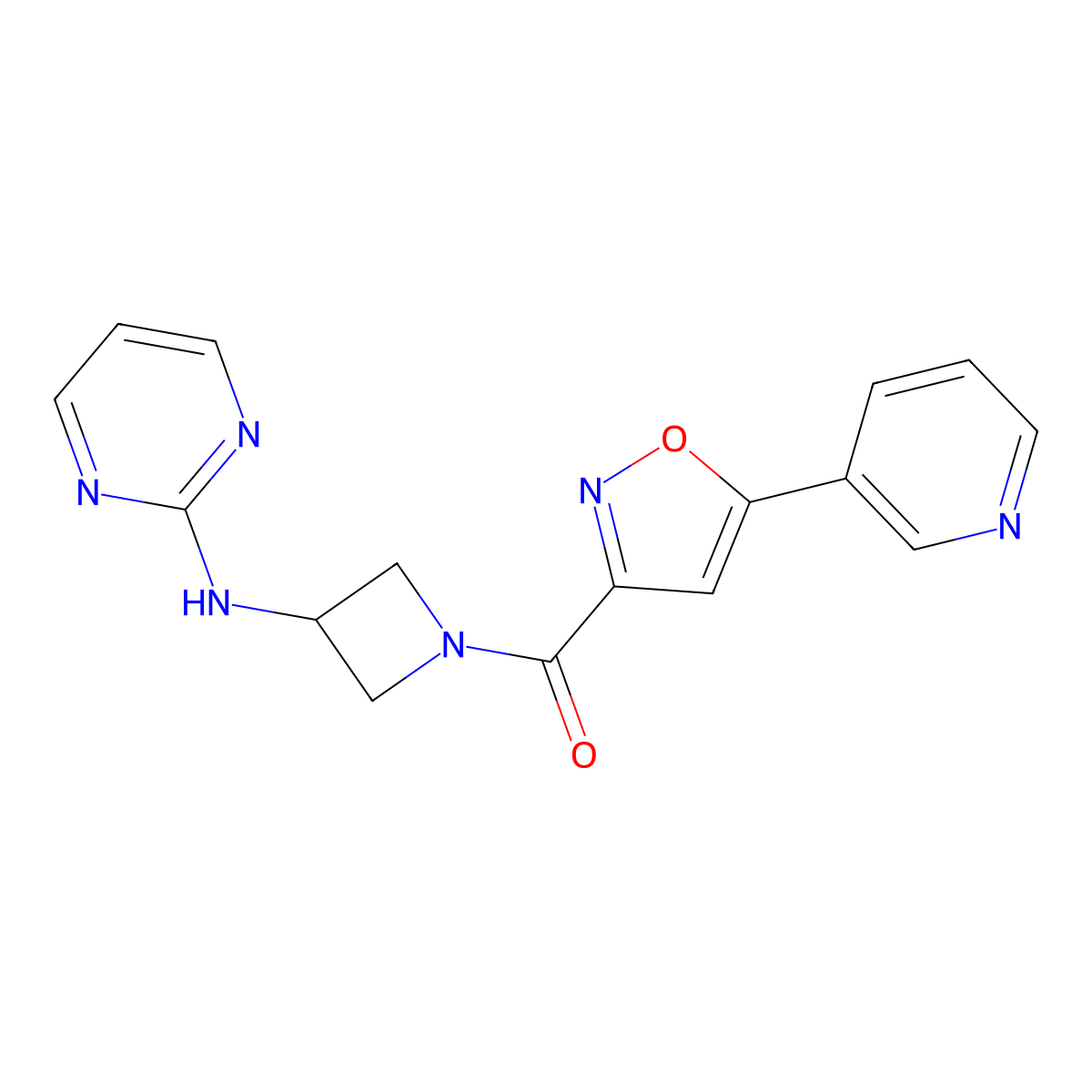 (5-(Pyridin-3-yl)isoxazol-3-yl)(3-(pyrimidin-2-ylamino)azetidin-1-yl)methanone molecular structure, CAS 2034286-47-8