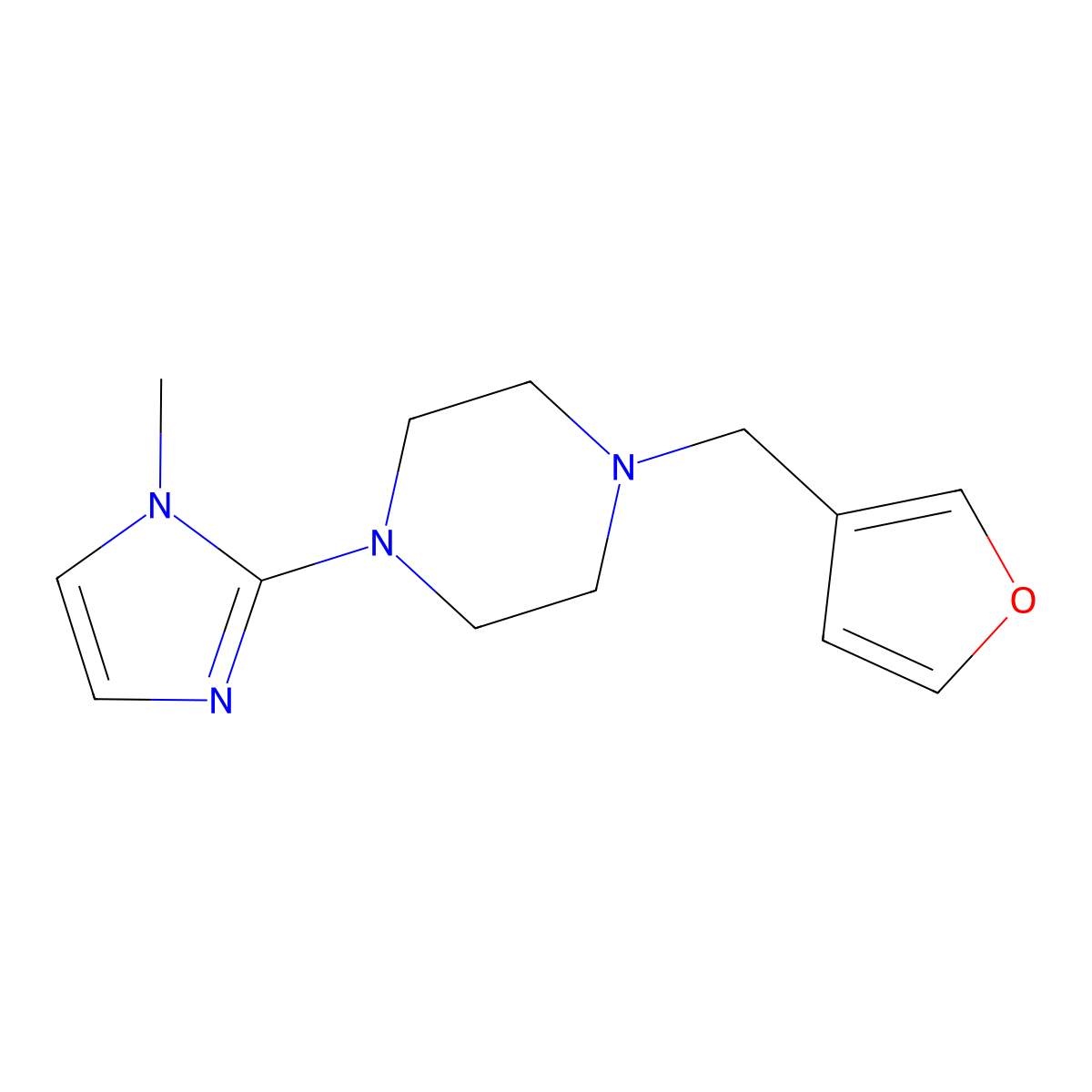 1-(furan-3-ylmethyl)-4-(1-methyl-1H-imidazol-2-yl)piperazine molecular structure, CAS 2034286-48-9