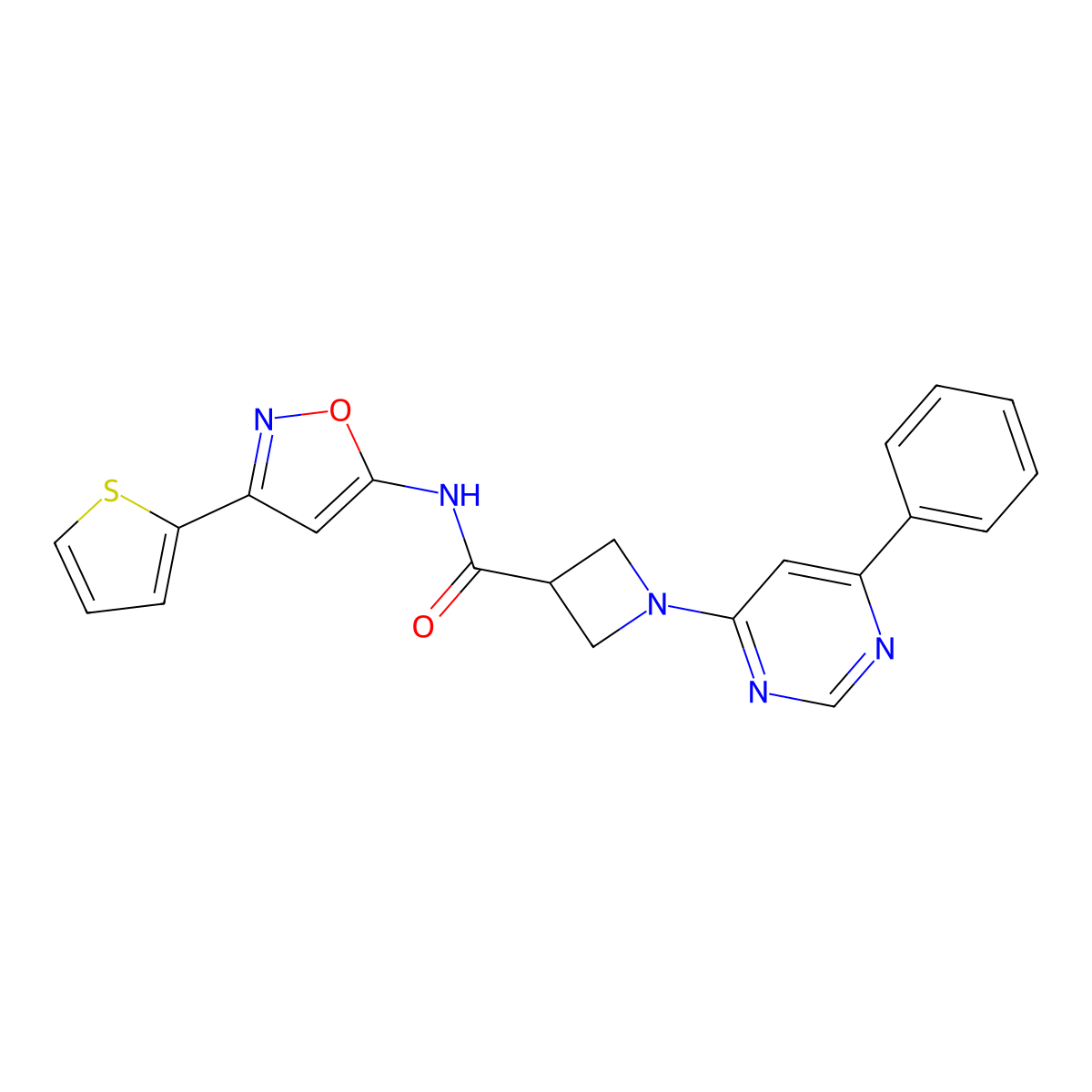 1-(6-phenylpyrimidin-4-yl)-N-(3-(thiophen-2-yl)isoxazol-5-yl)azetidine-3-carboxamide molecular structure, CAS 2034286-49-0