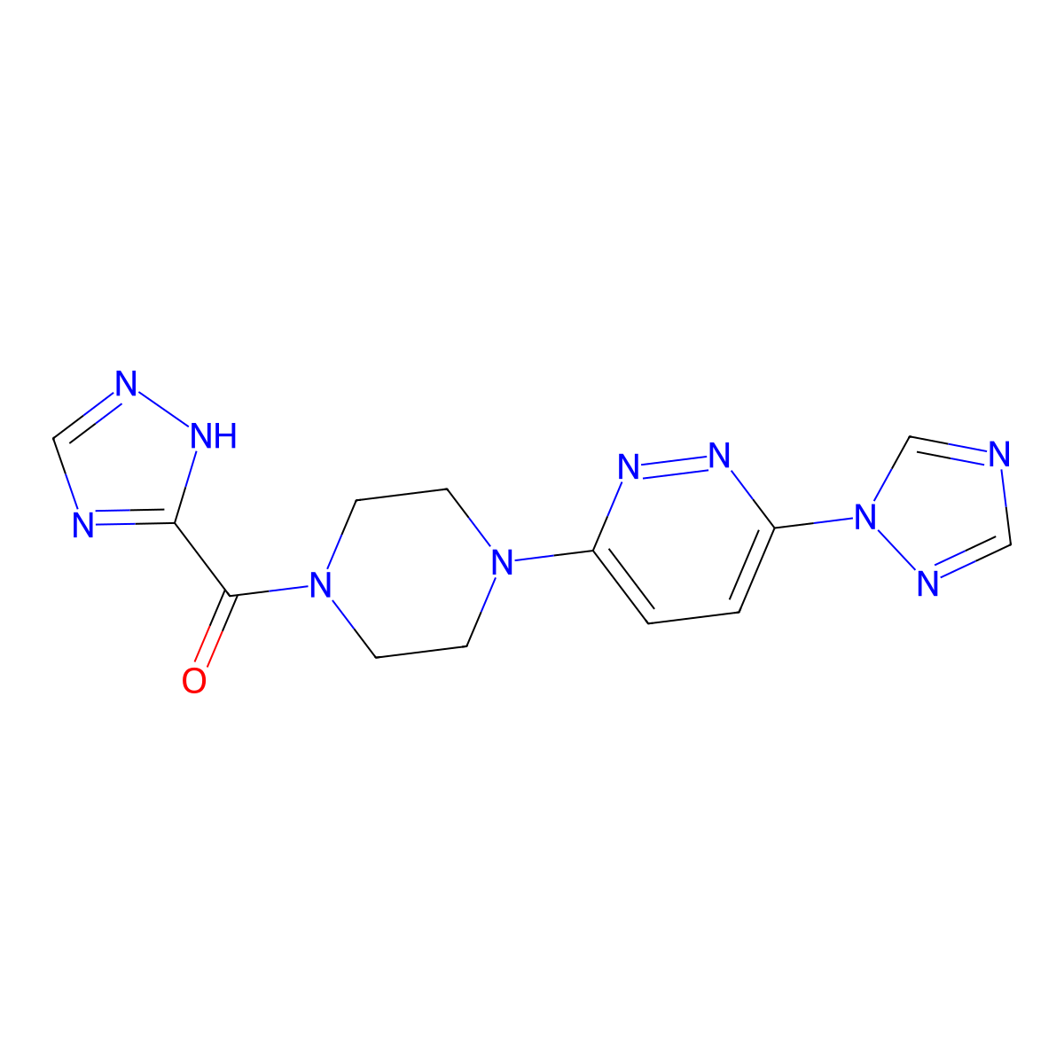 (4-(6-(1H-1,2,4-triazol-1-yl)pyridazin-3-yl)piperazin-1-yl)(1H-1,2,4-triazol-5-yl)methanone molecular structure, CAS 2034286-53-6