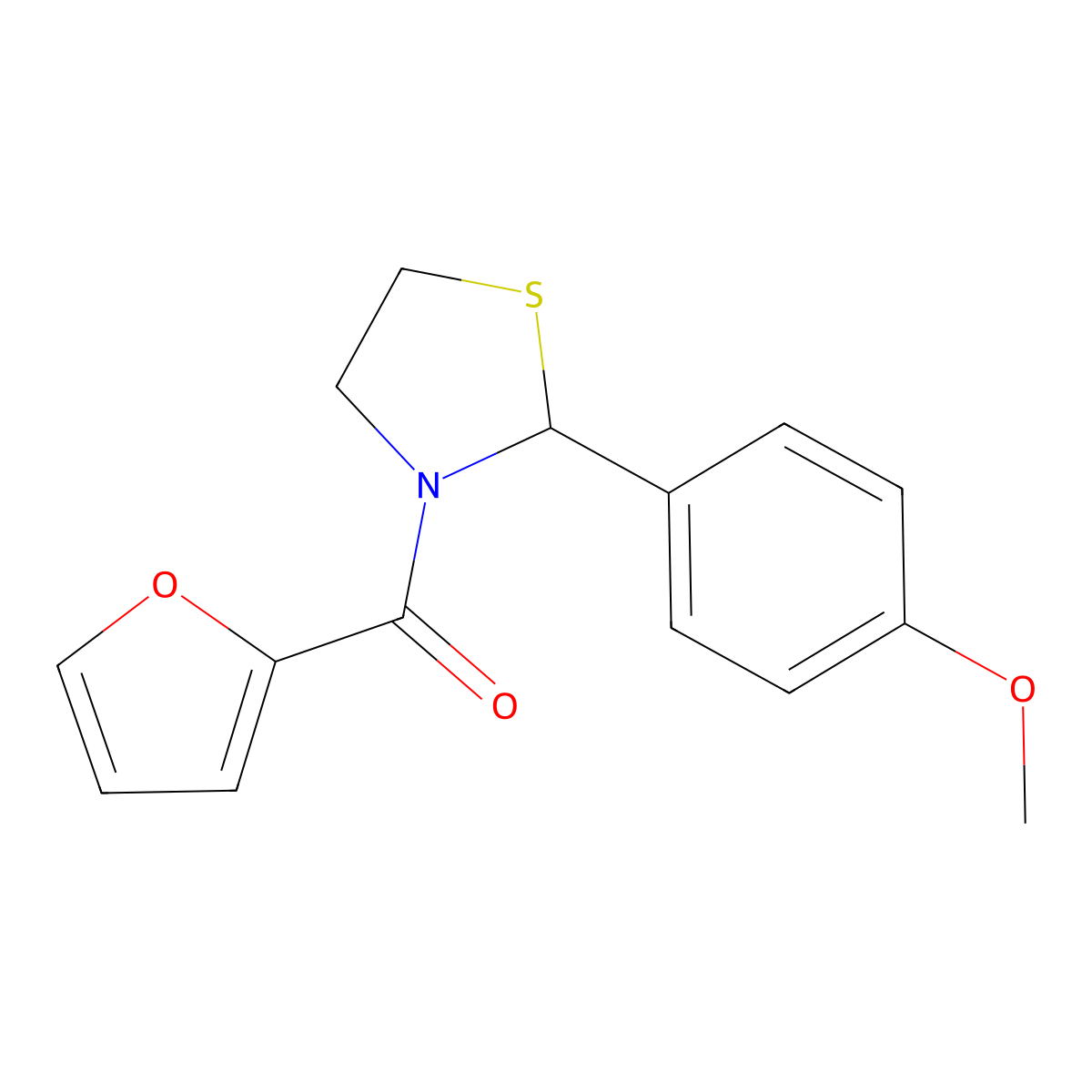 Furan-2-yl(2-(4-methoxyphenyl)thiazolidin-3-yl)methanone molecular structure, CAS 2034286-60-5