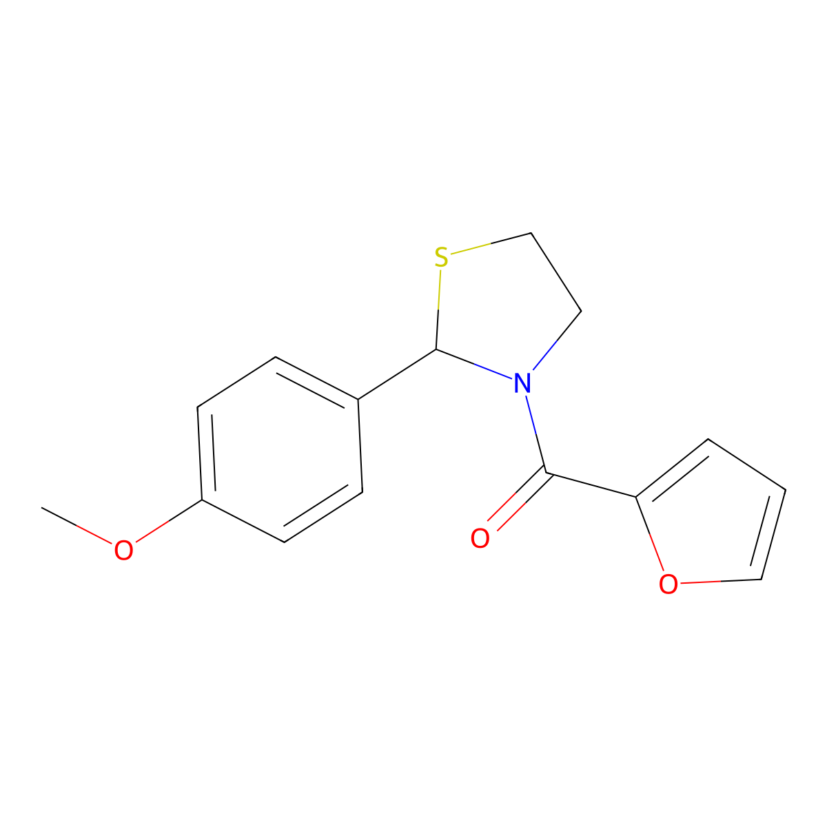 Furan-2-yl(2-(4-methoxyphenyl)thiazolidin-3-yl)methanone molecular structure, CAS 2034286-60-5