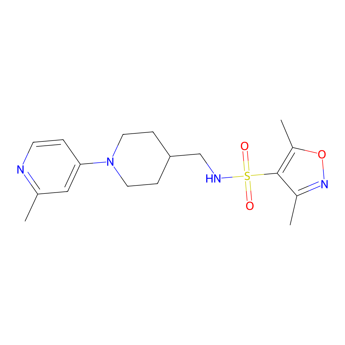 3,5-dimethyl-N-((1-(2-methylpyridin-4-yl)piperidin-4-yl)methyl)isoxazole-4-sulfonamide molecular structure, CAS 2034286-61-6