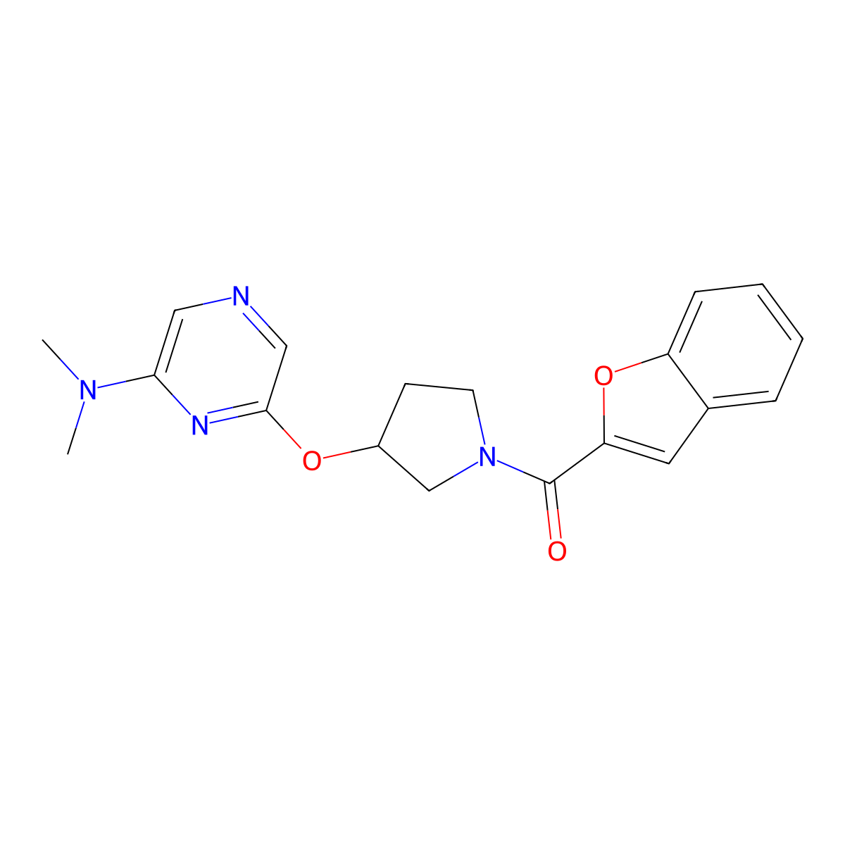Benzofuran-2-yl(3-((6-(dimethylamino)pyrazin-2-yl)oxy)pyrrolidin-1-yl)methanone molecular structure, CAS 2034286-62-7