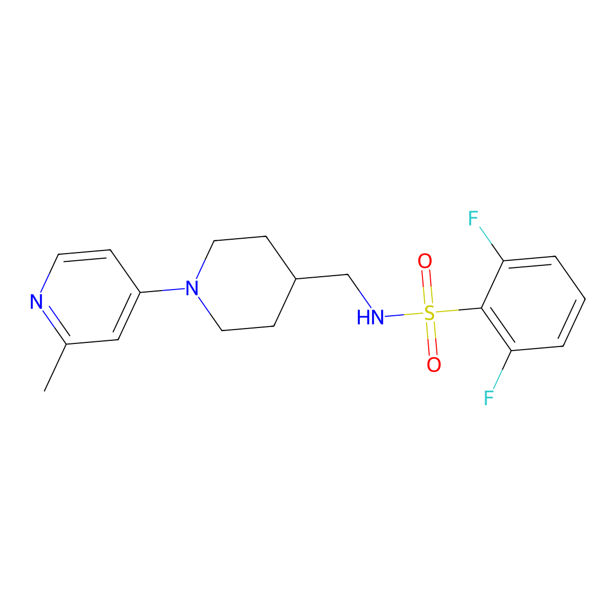 2,6-difluoro-N-((1-(2-methylpyridin-4-yl)piperidin-4-yl)methyl)benzenesulfonamide molecular structure, CAS 2034286-65-0