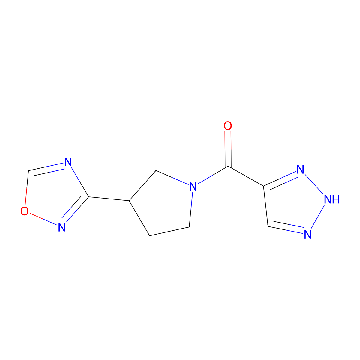 (3-(1,2,4-oxadiazol-3-yl)pyrrolidin-1-yl)(1H-1,2,3-triazol-5-yl)methanone molecular structure, CAS 2034286-67-2