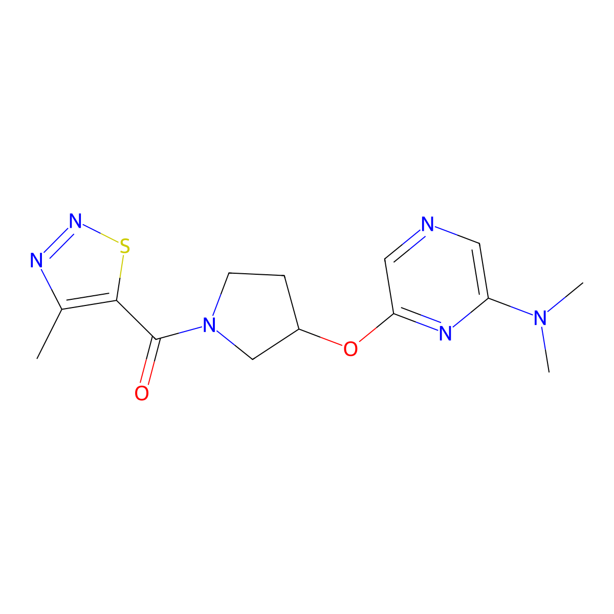 (3-((6-(Dimethylamino)pyrazin-2-yl)oxy)pyrrolidin-1-yl)(4-methyl-1,2,3-thiadiazol-5-yl)methanone molecular structure, CAS 2034286-68-3