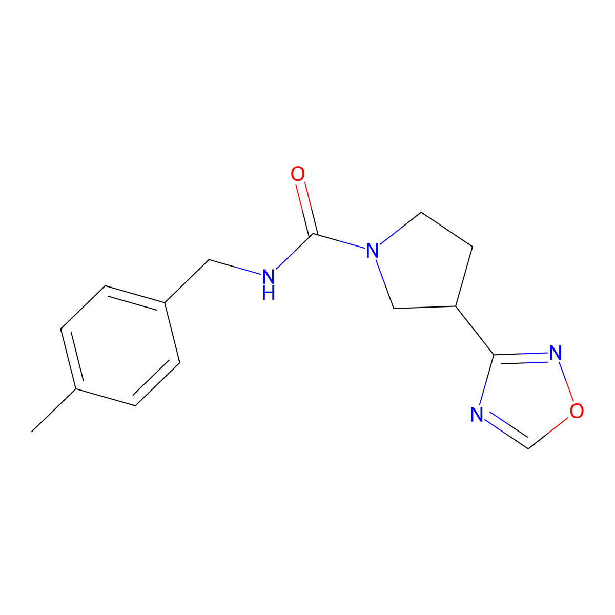 N-(4-methylbenzyl)-3-(1,2,4-oxadiazol-3-yl)pyrrolidine-1-carboxamide molecular structure, CAS 2034286-69-4