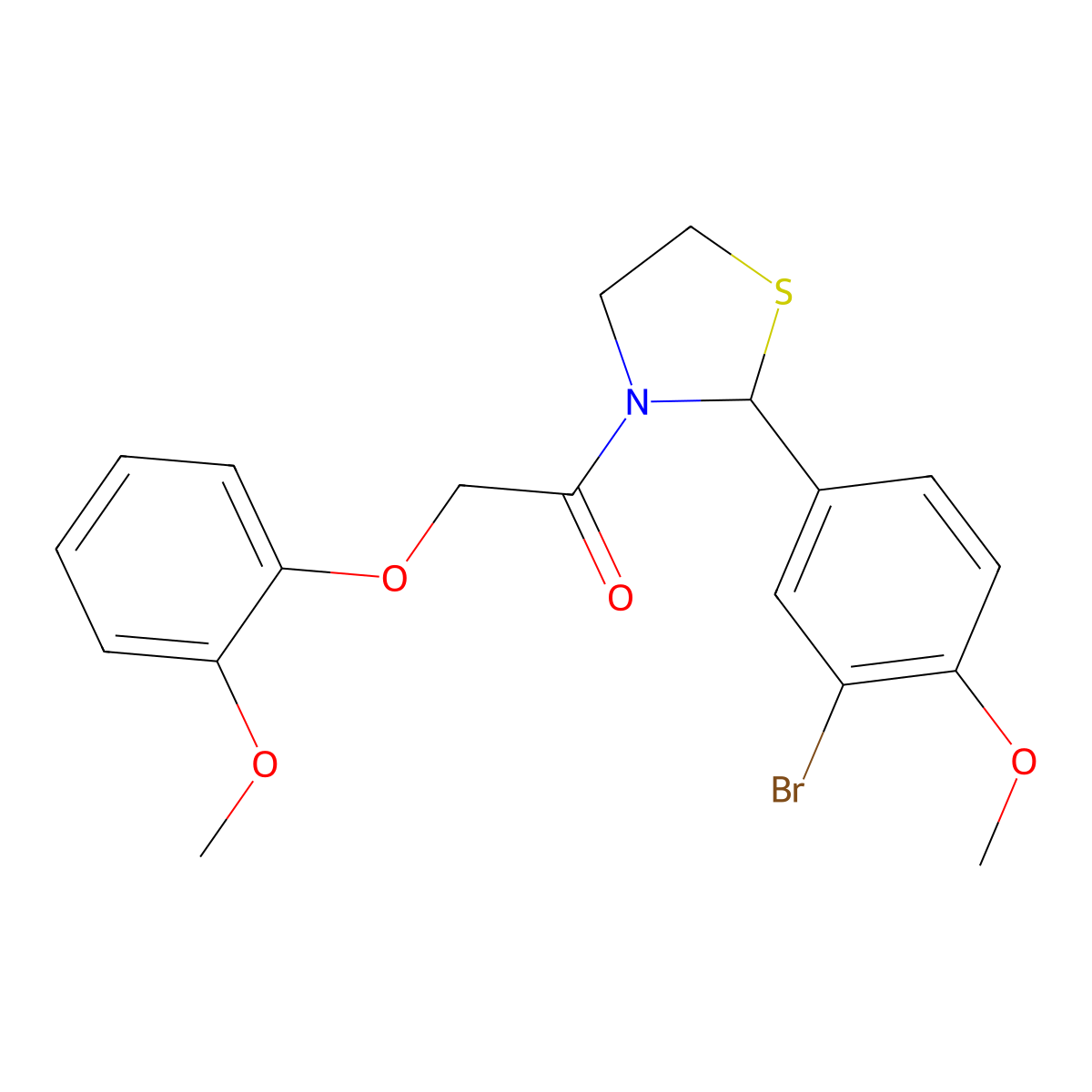1-(2-(3-Bromo-4-methoxyphenyl)thiazolidin-3-yl)-2-(2-methoxyphenoxy)ethanone molecular structure, CAS 2034286-71-8