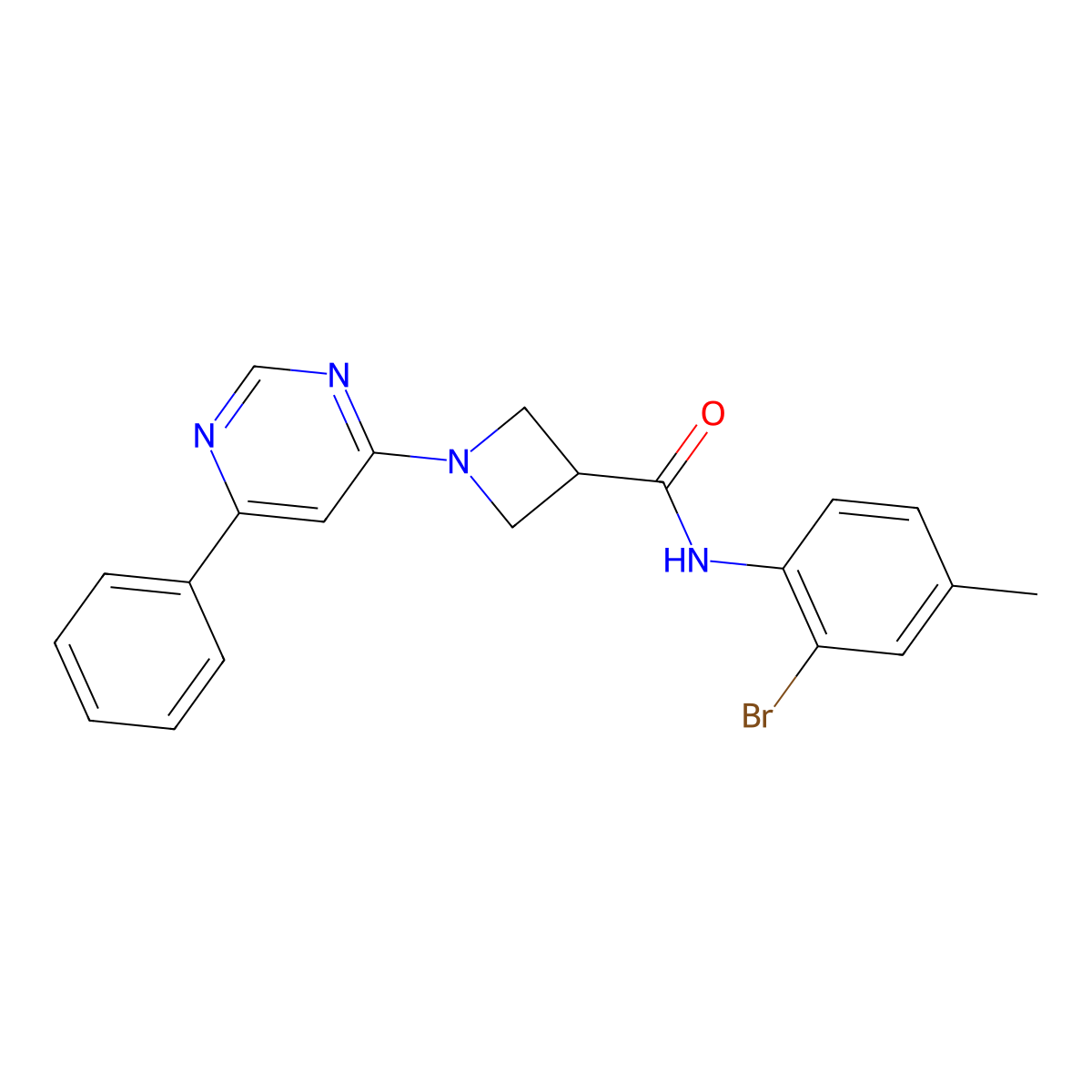 N-(2-bromo-4-methylphenyl)-1-(6-phenylpyrimidin-4-yl)azetidine-3-carboxamide molecular structure, CAS 2034286-73-0