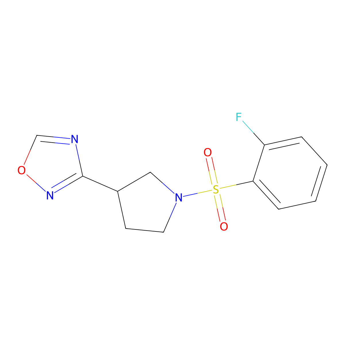3-(1-((2-Fluorophenyl)sulfonyl)pyrrolidin-3-yl)-1,2,4-oxadiazole molecular structure, CAS 2034286-80-9