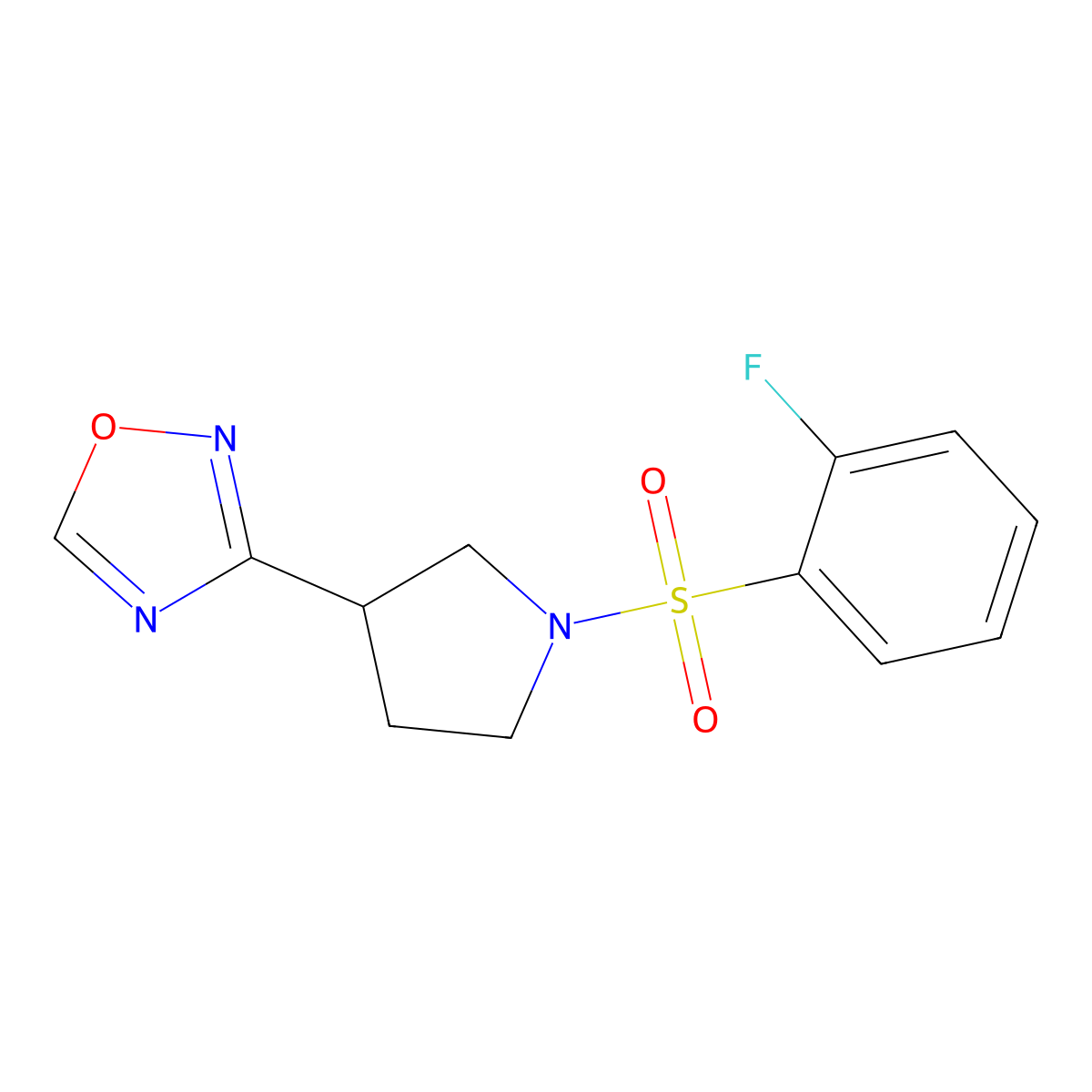 3-(1-((2-Fluorophenyl)sulfonyl)pyrrolidin-3-yl)-1,2,4-oxadiazole molecular structure, CAS 2034286-80-9