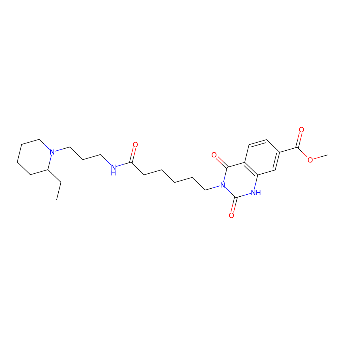 Methyl 3-(6-((3-(2-ethylpiperidin-1-yl)propyl)amino)-6-oxohexyl)-2,4-dioxo-1,2,3,4-tetrahydroquinazoline-7-carboxylate molecular structure, CAS 2034286-81-0