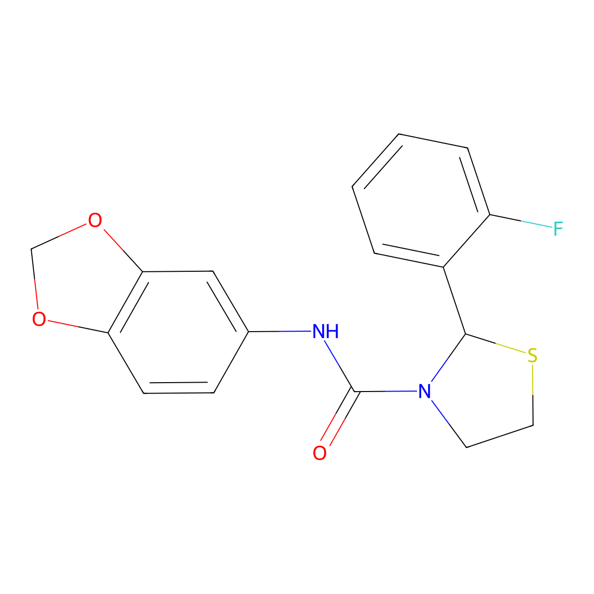 N-(benzo[d][1,3]dioxol-5-yl)-2-(2-fluorophenyl)thiazolidine-3-carboxamide molecular structure, CAS 2034286-82-1