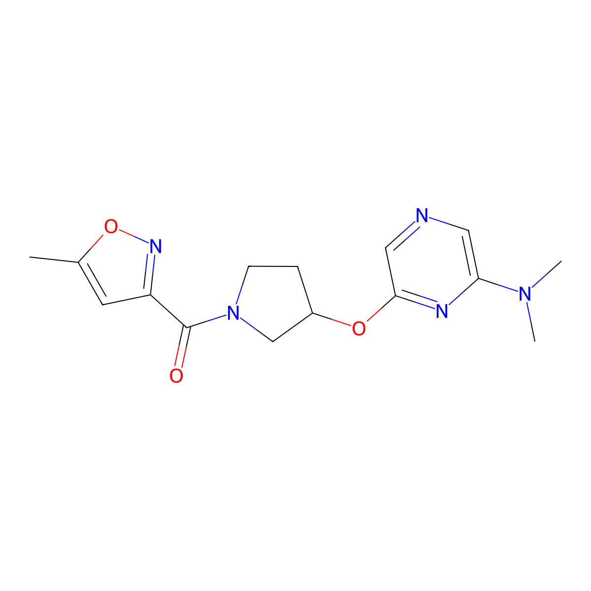 (3-((6-(Dimethylamino)pyrazin-2-yl)oxy)pyrrolidin-1-yl)(5-methylisoxazol-3-yl)methanone molecular structure, CAS 2034286-83-2