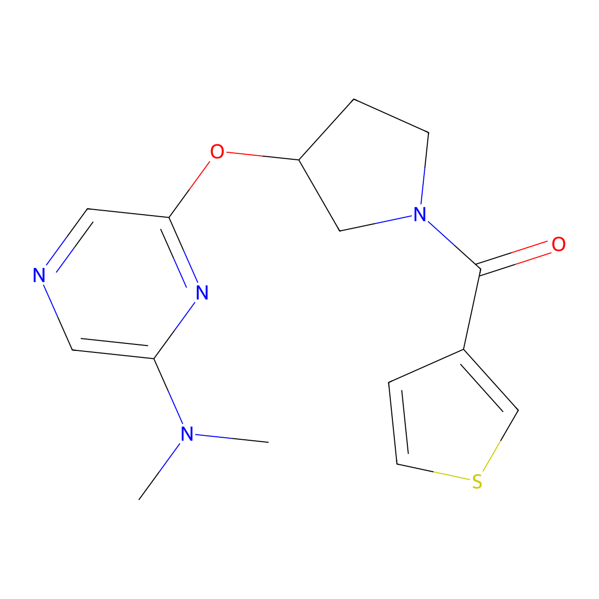 (3-((6-(Dimethylamino)pyrazin-2-yl)oxy)pyrrolidin-1-yl)(thiophen-3-yl)methanone molecular structure, CAS 2034286-86-5