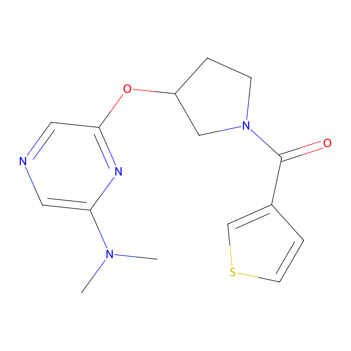 (3-((6-(Dimethylamino)pyrazin-2-yl)oxy)pyrrolidin-1-yl)(thiophen-3-yl)methanone molecular structure, CAS 2034286-86-5