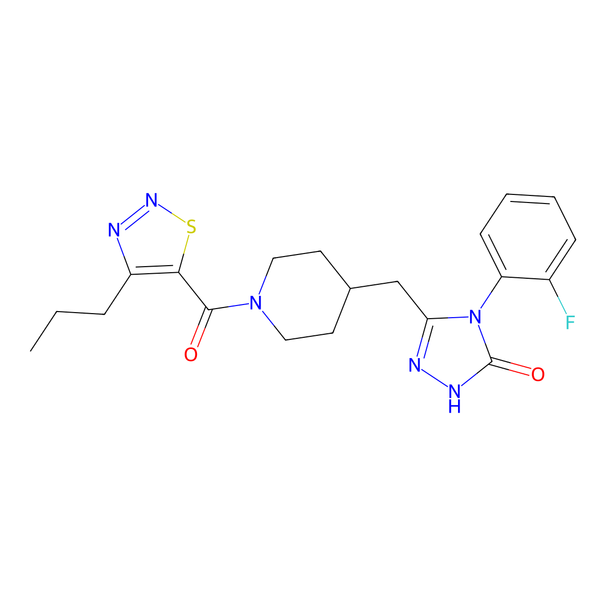 4-(2-fluorophenyl)-3-((1-(4-propyl-1,2,3-thiadiazole-5-carbonyl)piperidin-4-yl)methyl)-1H-1,2,4-triazol-5(4H)-one molecular structure, CAS 2034286-87-6