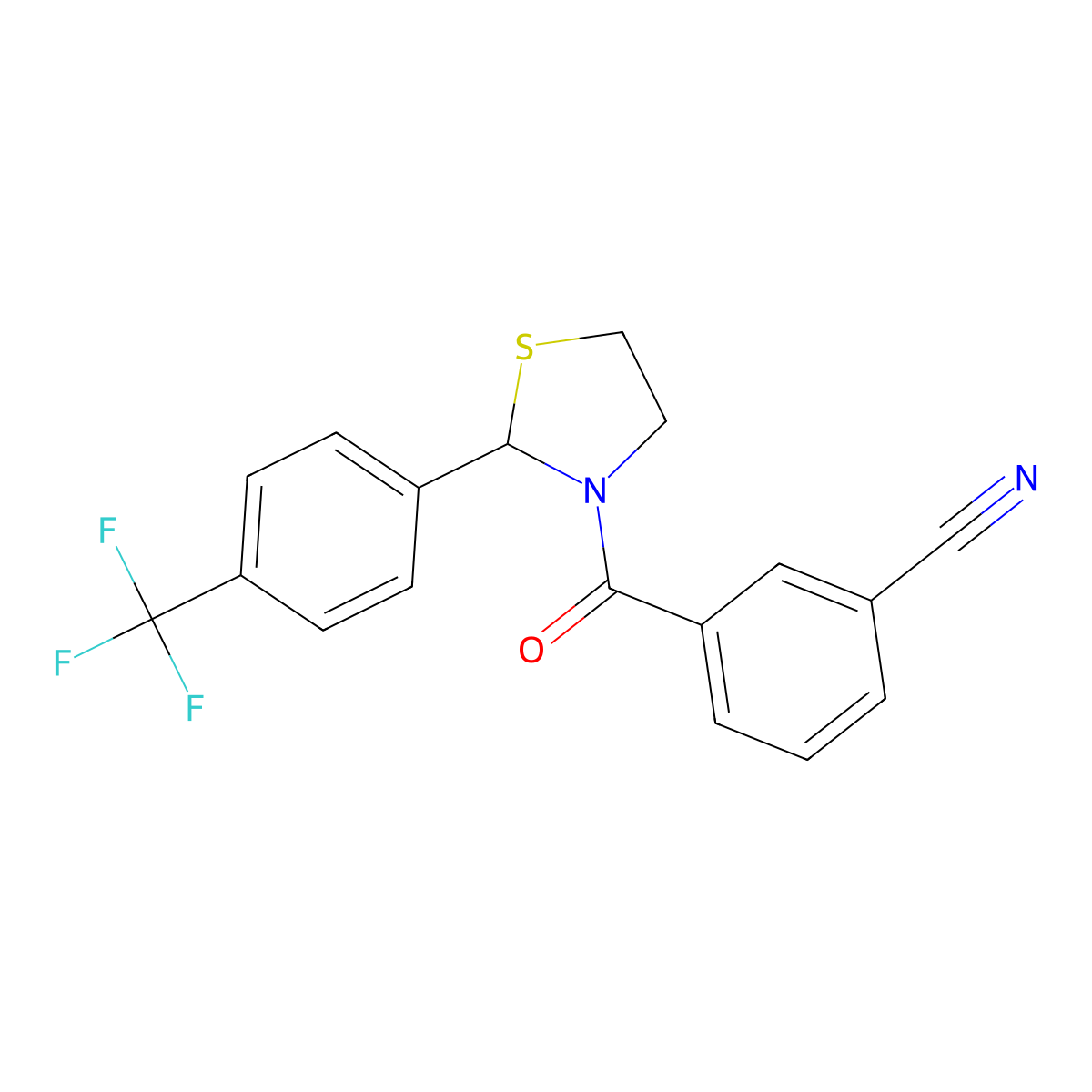 3-(2-(4-(Trifluoromethyl)phenyl)thiazolidine-3-carbonyl)benzonitrile molecular structure, CAS 2034286-88-7