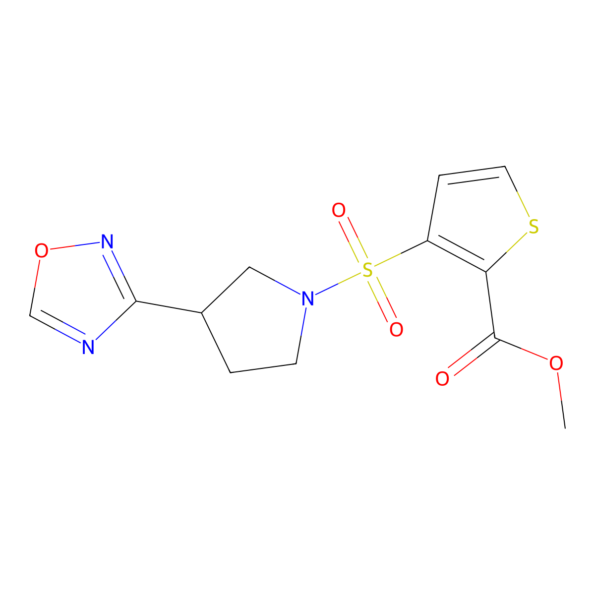 Methyl 3-{[3-(1,2,4-oxadiazol-3-yl)pyrrolidin-1-yl]sulfonyl}thiophene-2-carboxylate molecular structure, CAS 2034286-90-1