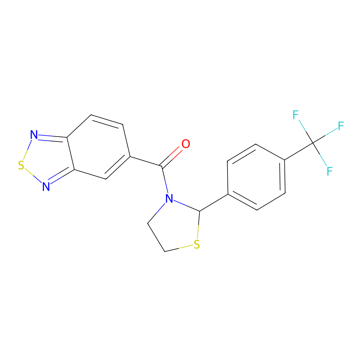 Benzo[c][1,2,5]thiadiazol-5-yl(2-(4-(trifluoromethyl)phenyl)thiazolidin-3-yl)methanone molecular structure, CAS 2034286-93-4