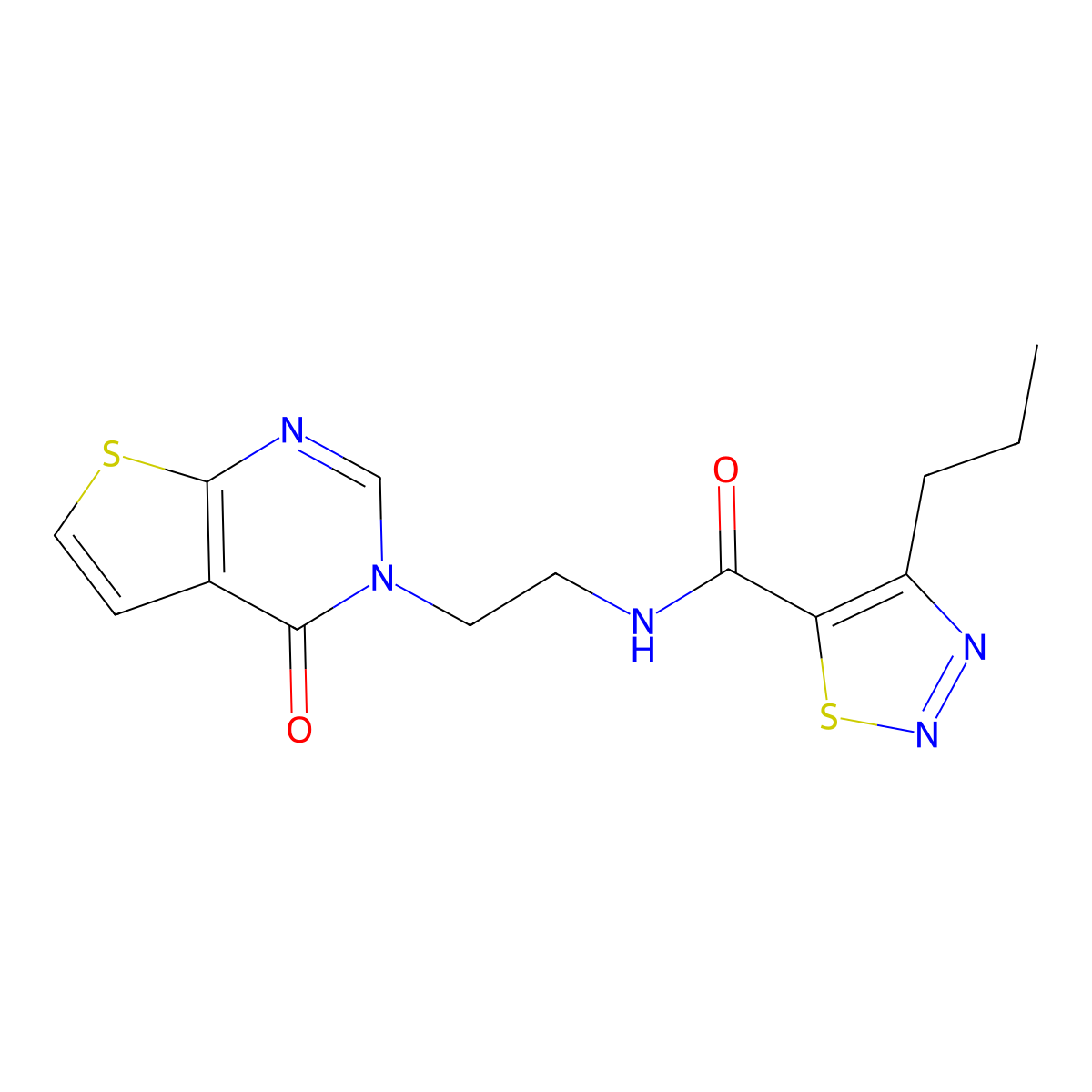 N-(2-(4-oxothieno[2,3-d]pyrimidin-3(4H)-yl)ethyl)-4-propyl-1,2,3-thiadiazole-5-carboxamide molecular structure, CAS 2034286-98-9