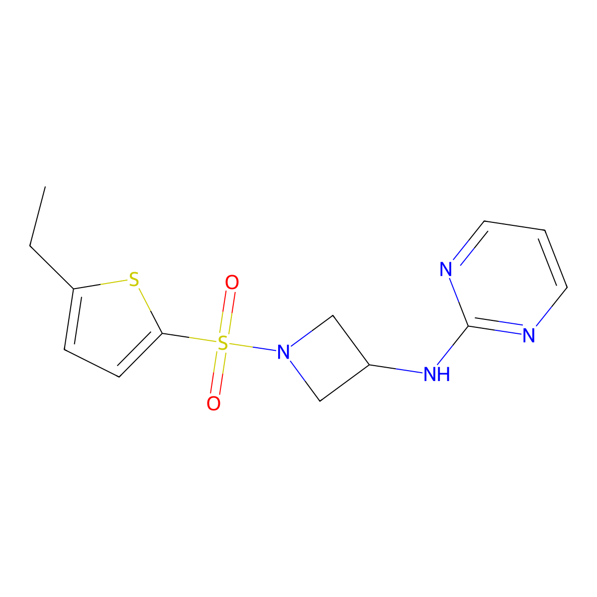 N-(1-((5-ethylthiophen-2-yl)sulfonyl)azetidin-3-yl)pyrimidin-2-amine molecular structure, CAS 2034287-00-6