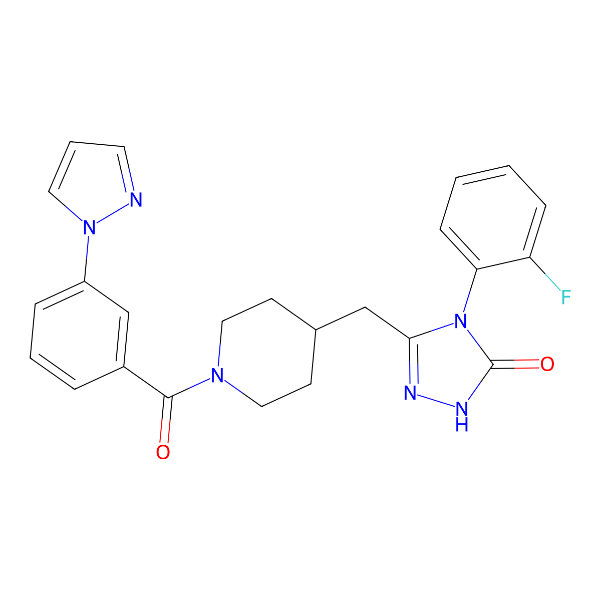 3-((1-(3-(1H-pyrazol-1-yl)benzoyl)piperidin-4-yl)methyl)-4-(2-fluorophenyl)-1H-1,2,4-triazol-5(4H)-one molecular structure, CAS 2034287-01-7