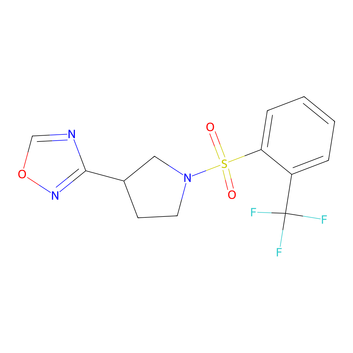 3-(1-((2-(Trifluoromethyl)phenyl)sulfonyl)pyrrolidin-3-yl)-1,2,4-oxadiazole molecular structure, CAS 2034287-04-0
