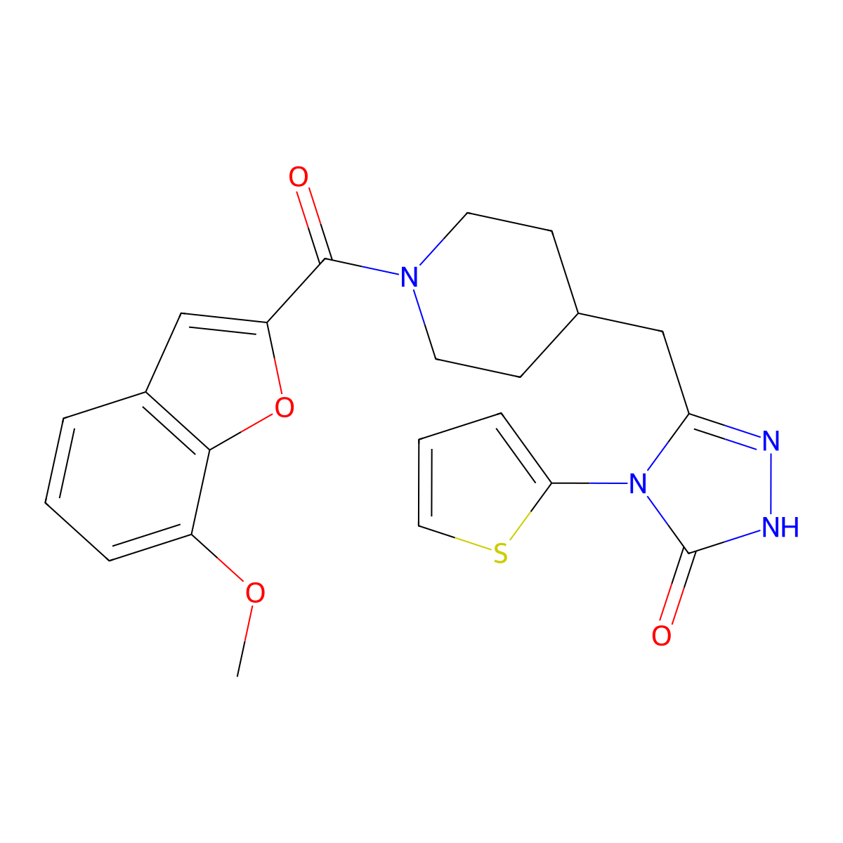 3-((1-(7-methoxybenzofuran-2-carbonyl)piperidin-4-yl)methyl)-4-(thiophen-2-yl)-1H-1,2,4-triazol-5(4H)-one molecular structure, CAS 2034287-12-0