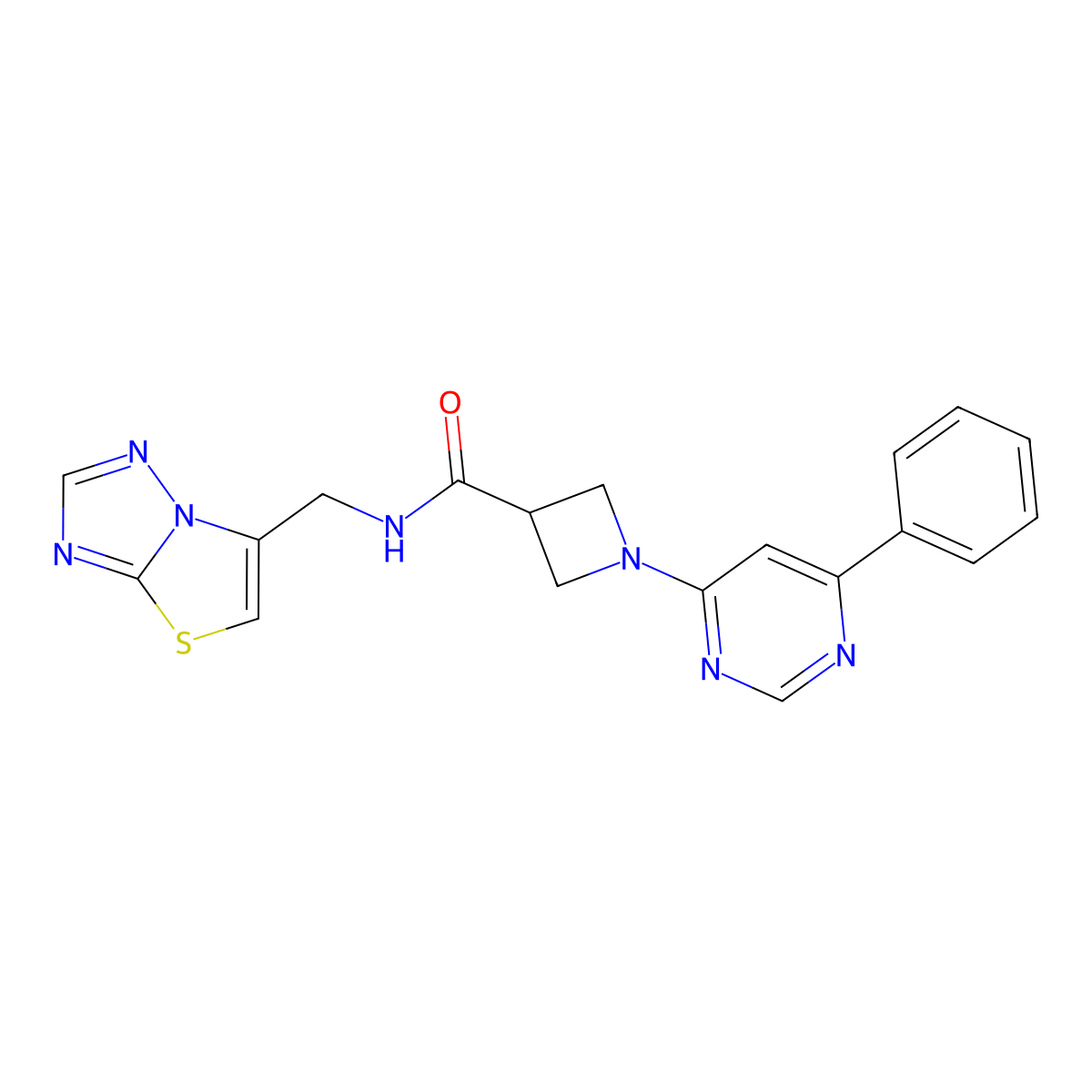 1-(6-phenylpyrimidin-4-yl)-N-(thiazolo[3,2-b][1,2,4]triazol-6-ylmethyl)azetidine-3-carboxamide molecular structure, CAS 2034287-13-1