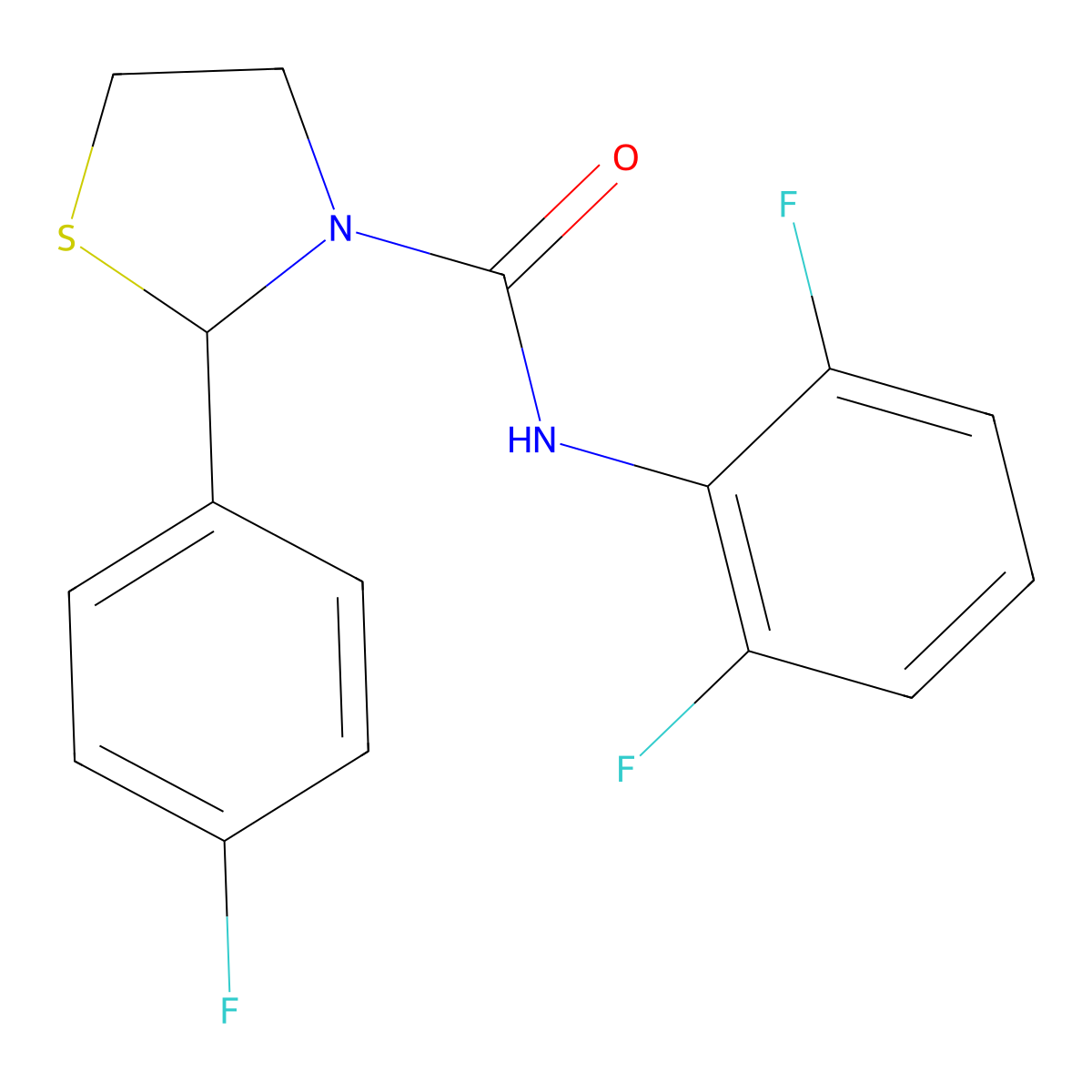 N-(2,6-difluorophenyl)-2-(4-fluorophenyl)thiazolidine-3-carboxamide molecular structure, CAS 2034287-14-2