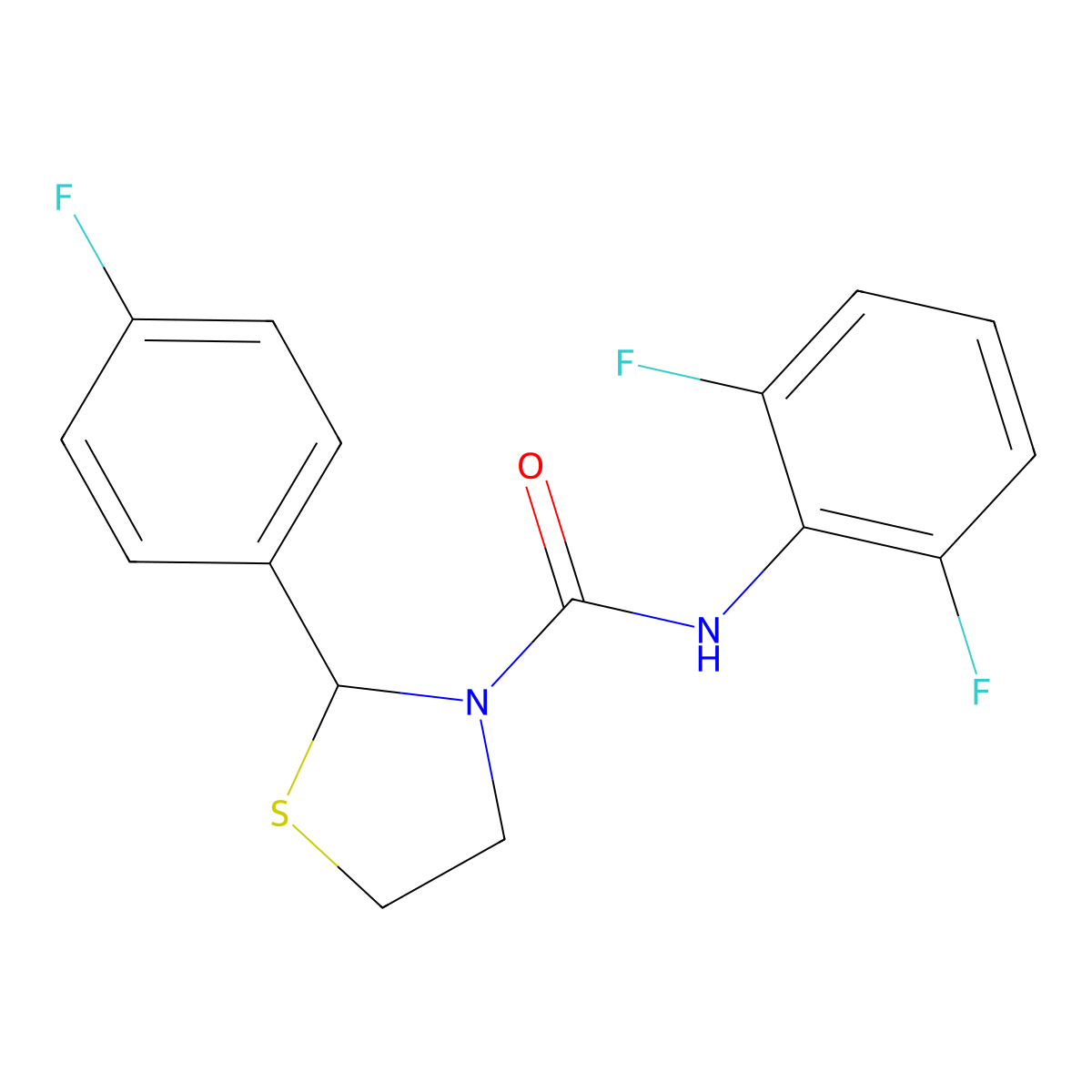 N-(2,6-difluorophenyl)-2-(4-fluorophenyl)thiazolidine-3-carboxamide molecular structure, CAS 2034287-14-2