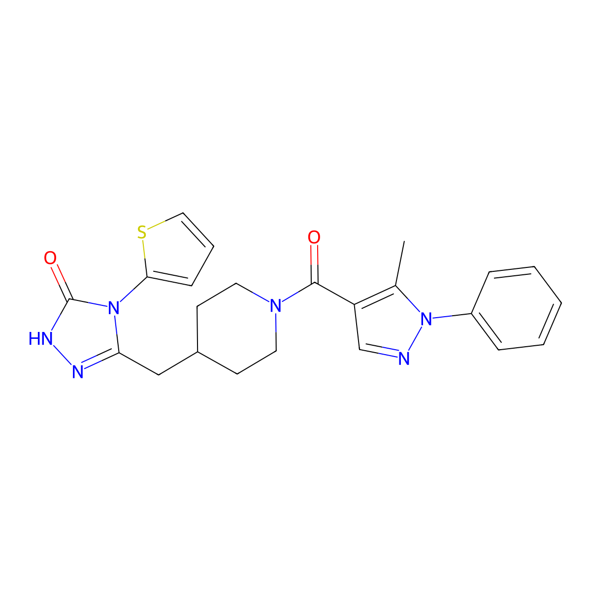 3-((1-(5-methyl-1-phenyl-1H-pyrazole-4-carbonyl)piperidin-4-yl)methyl)-4-(thiophen-2-yl)-1H-1,2,4-triazol-5(4H)-one molecular structure, CAS 2034287-16-4