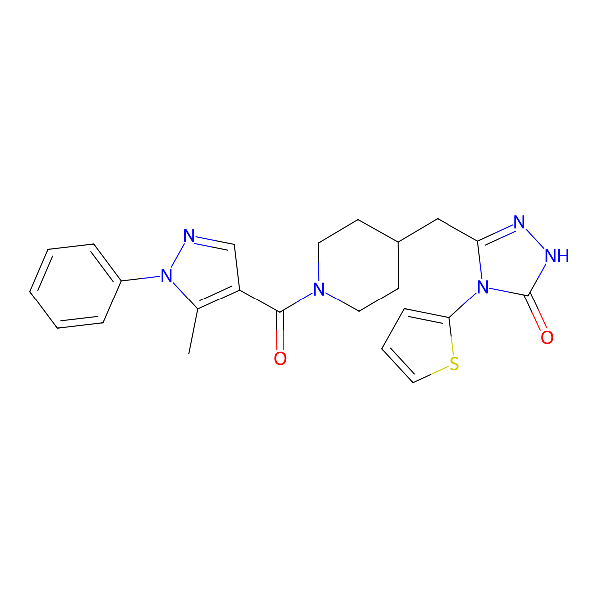 3-((1-(5-methyl-1-phenyl-1H-pyrazole-4-carbonyl)piperidin-4-yl)methyl)-4-(thiophen-2-yl)-1H-1,2,4-triazol-5(4H)-one molecular structure, CAS 2034287-16-4