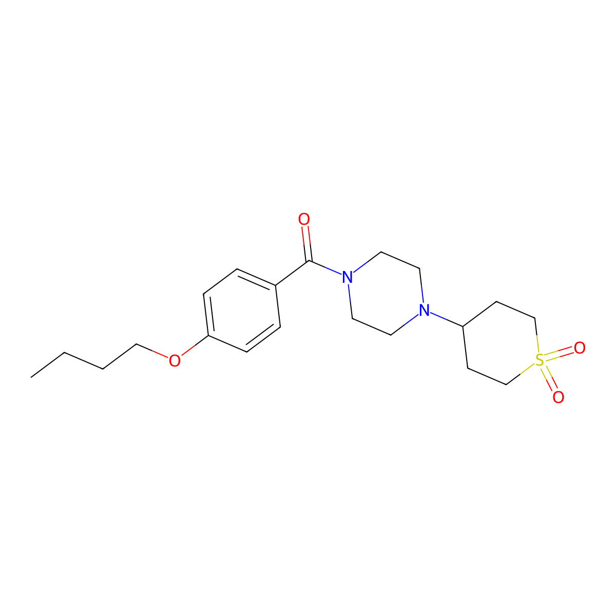 (4-butoxyphenyl)(4-(1,1-dioxidotetrahydro-2H-thiopyran-4-yl)piperazin-1-yl)methanone molecular structure, CAS 2034287-18-6