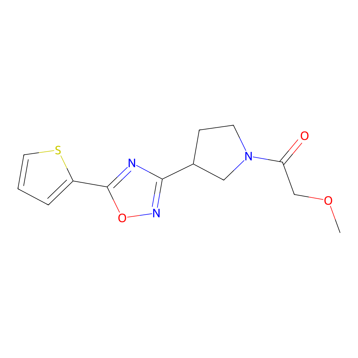 2-Methoxy-1-(3-(5-(thiophen-2-yl)-1,2,4-oxadiazol-3-yl)pyrrolidin-1-yl)ethanone molecular structure, CAS 2034287-25-5