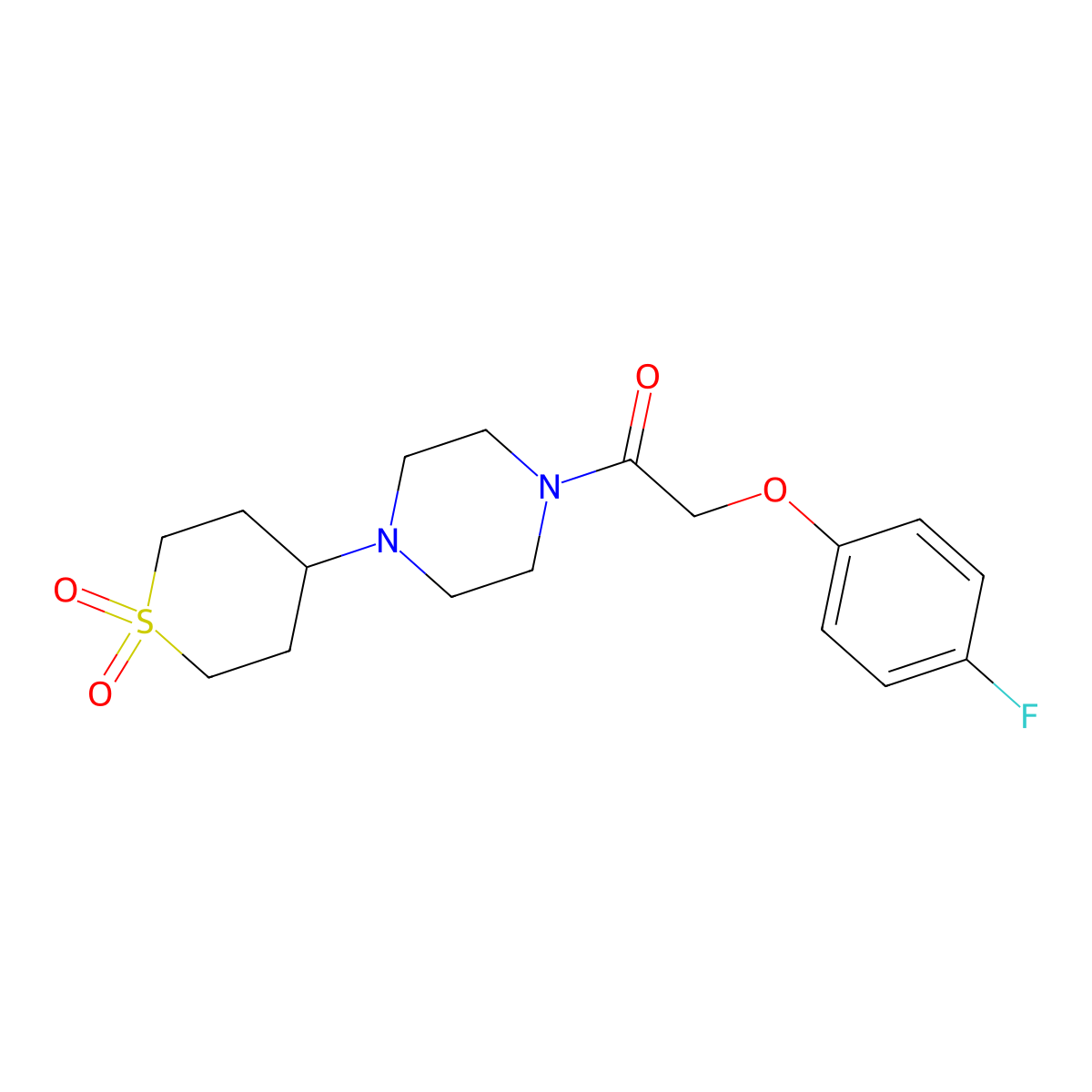 1-(4-(1,1-dioxidotetrahydro-2H-thiopyran-4-yl)piperazin-1-yl)-2-(4-fluorophenoxy)ethanone molecular structure, CAS 2034287-27-7