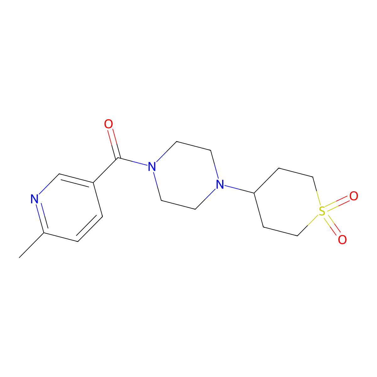 (4-(1,1-dioxidotetrahydro-2H-thiopyran-4-yl)piperazin-1-yl)(6-methylpyridin-3-yl)methanone molecular structure, CAS 2034287-31-3
