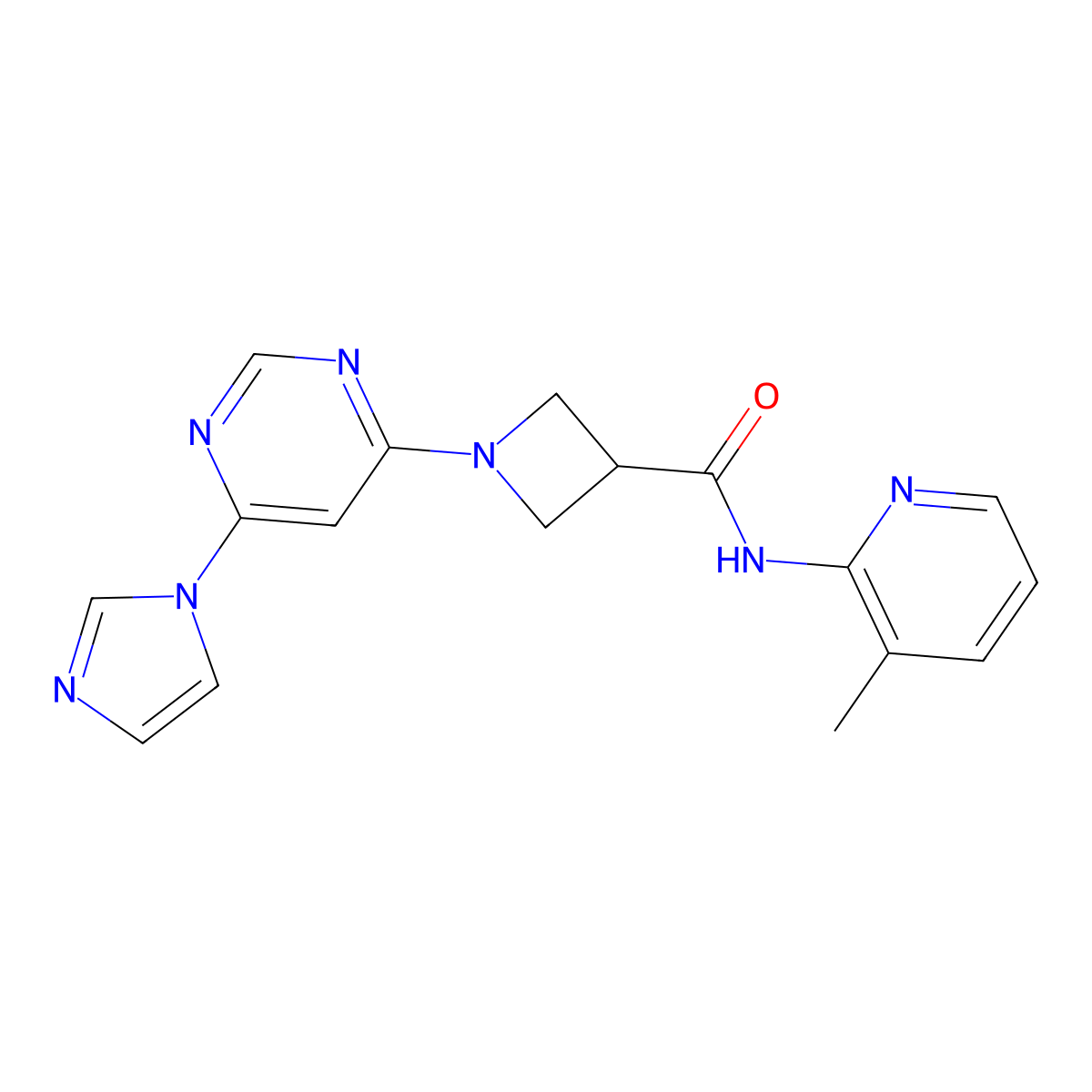 1-[6-(1H-imidazol-1-yl)pyrimidin-4-yl]-N-(3-methylpyridin-2-yl)azetidine-3-carboxamide molecular structure, CAS 2034287-38-0