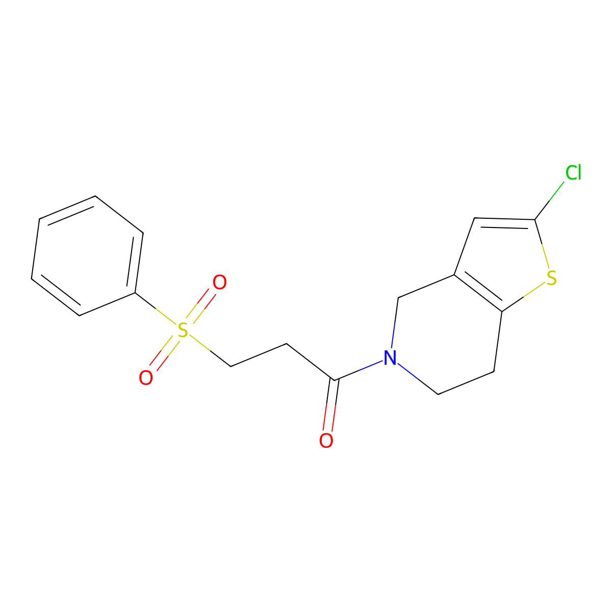 1-(2-chloro-6,7-dihydrothieno[3,2-c]pyridin-5(4H)-yl)-3-(phenylsulfonyl)propan-1-one molecular structure, CAS 2034287-45-9