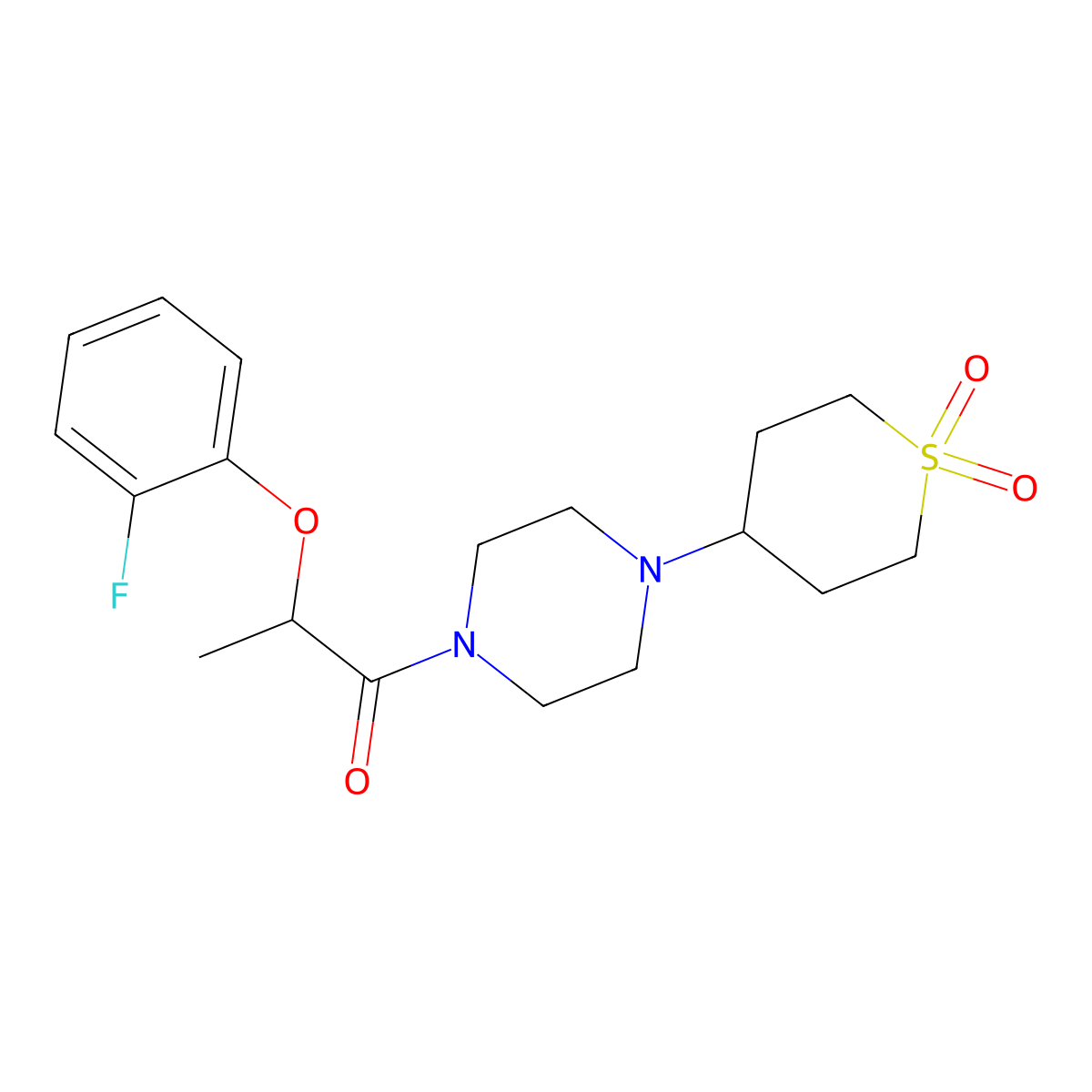 1-(4-(1,1-dioxidotetrahydro-2H-thiopyran-4-yl)piperazin-1-yl)-2-(2-fluorophenoxy)propan-1-one molecular structure, CAS 2034287-47-1