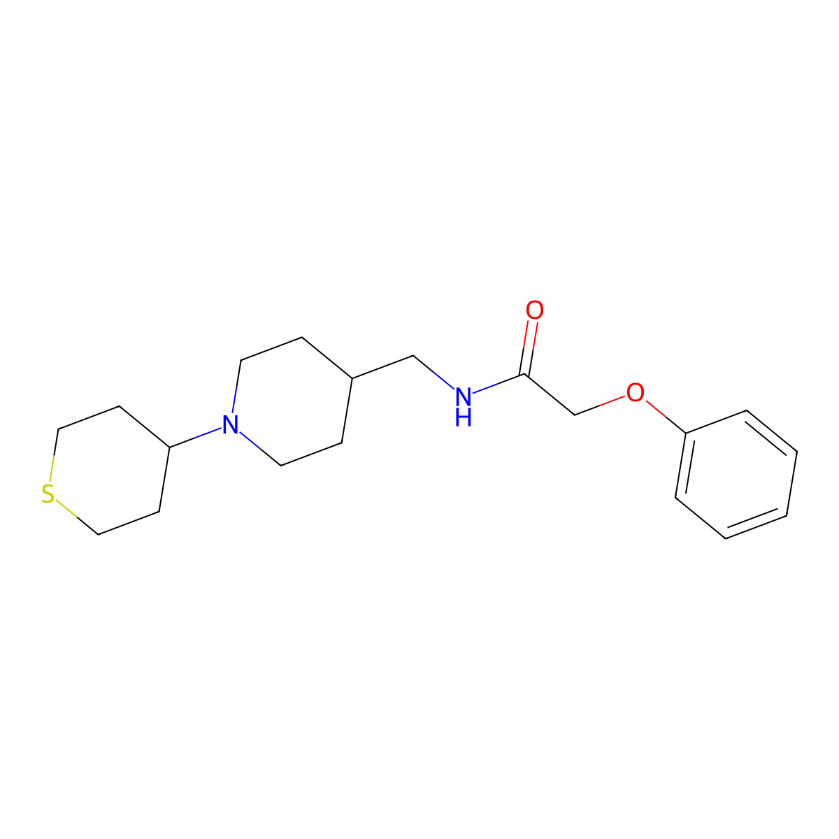 2-phenoxy-N-((1-(tetrahydro-2H-thiopyran-4-yl)piperidin-4-yl)methyl)acetamide molecular structure, CAS 2034287-50-6
