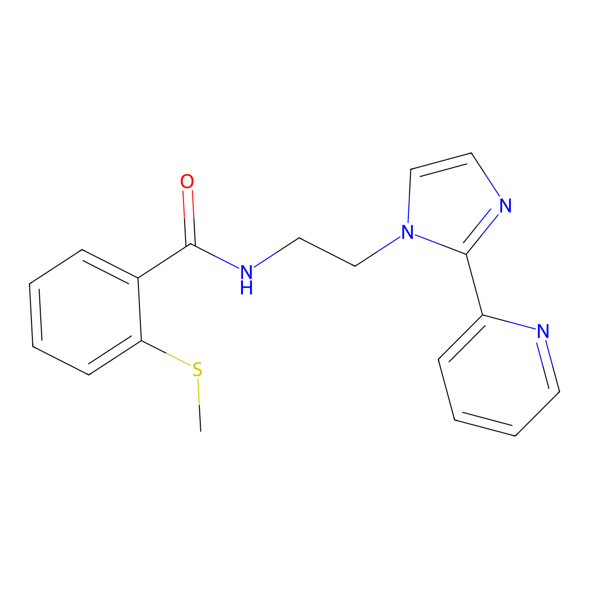 2-(methylthio)-N-(2-(2-(pyridin-2-yl)-1H-imidazol-1-yl)ethyl)benzamide molecular structure, CAS 2034287-53-9