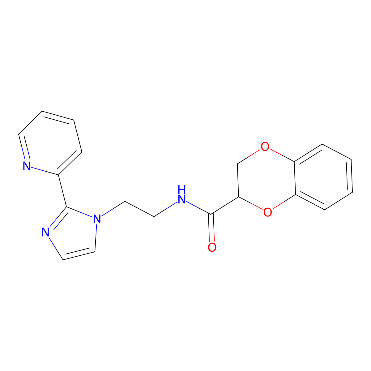 N-(2-(2-(pyridin-2-yl)-1H-imidazol-1-yl)ethyl)-2,3-dihydrobenzo[b][1,4]dioxine-2-carboxamide molecular structure, CAS 2034287-54-0