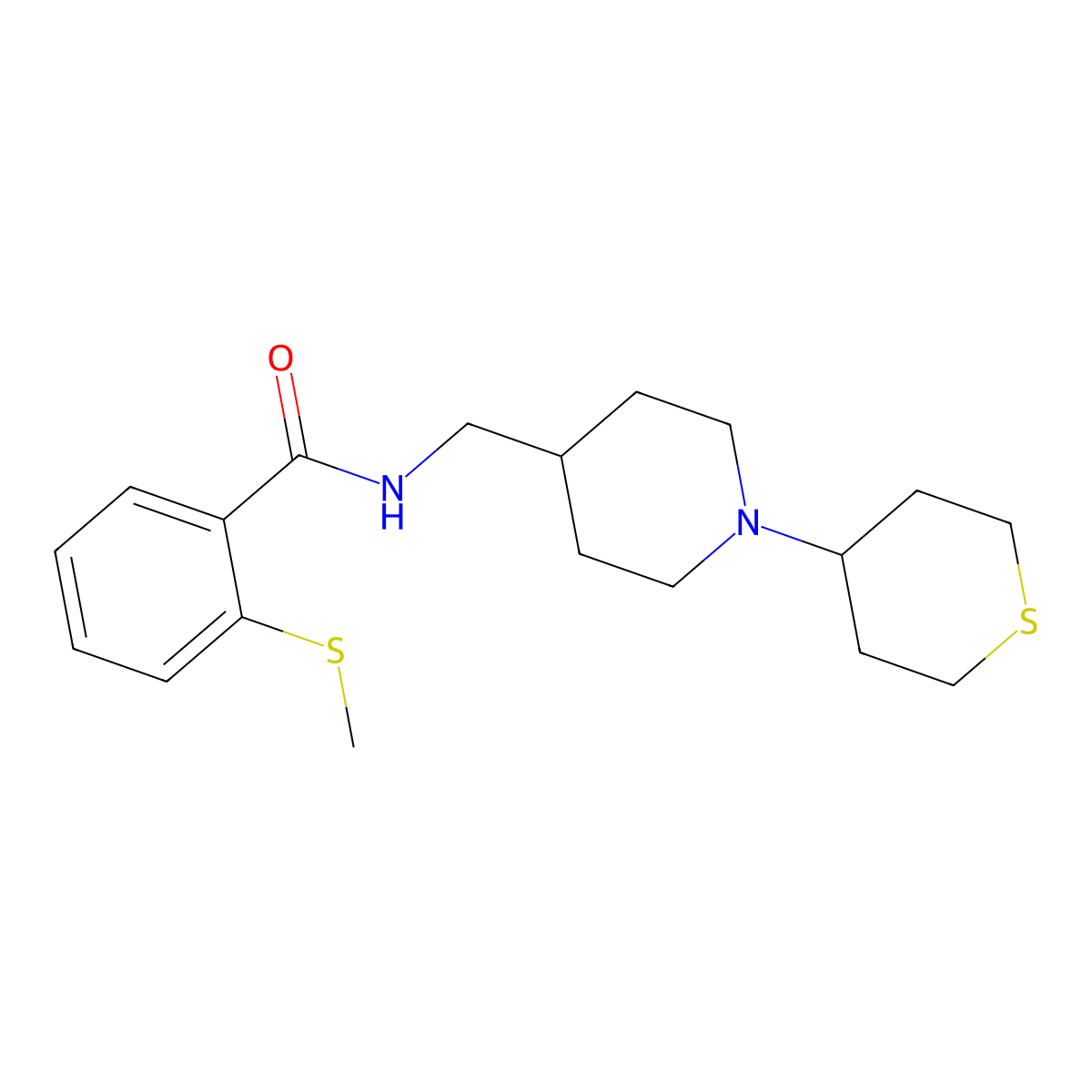 2-(methylthio)-N-((1-(tetrahydro-2H-thiopyran-4-yl)piperidin-4-yl)methyl)benzamide molecular structure, CAS 2034287-56-2