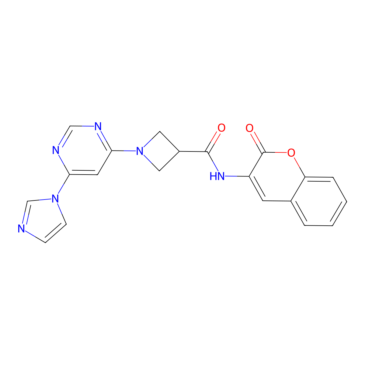1-(6-(1H-imidazol-1-yl)pyrimidin-4-yl)-N-(2-oxo-2H-chromen-3-yl)azetidine-3-carboxamide molecular structure, CAS 2034287-60-8