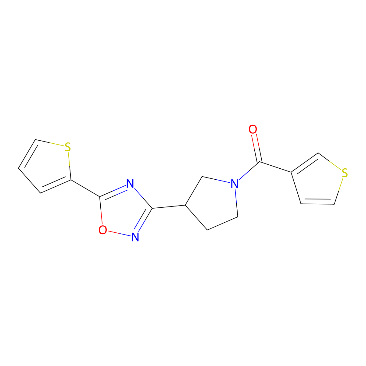(3-(5-(Thiophen-2-yl)-1,2,4-oxadiazol-3-yl)pyrrolidin-1-yl)(thiophen-3-yl)methanone molecular structure, CAS 2034287-62-0