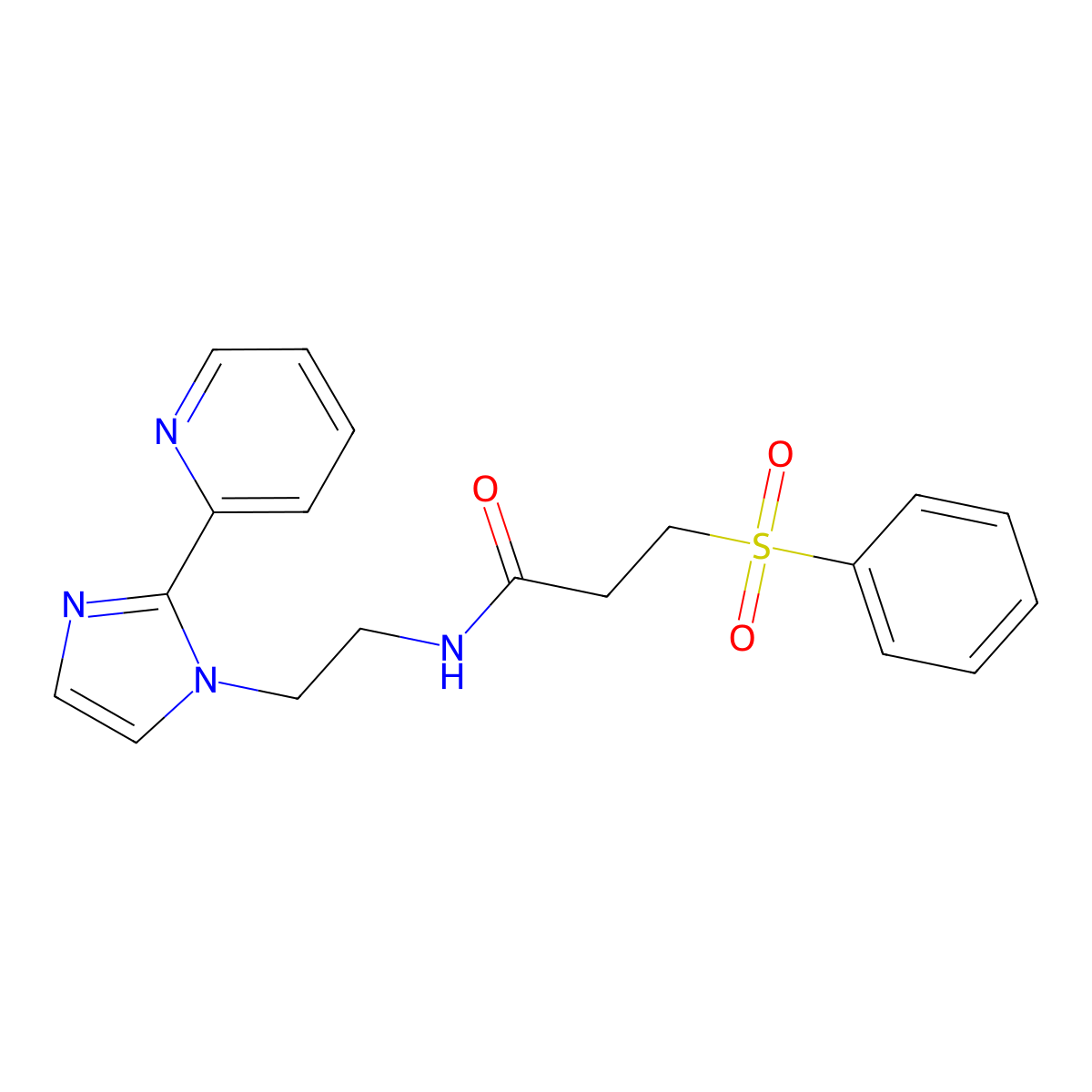 3-(phenylsulfonyl)-N-(2-(2-(pyridin-2-yl)-1H-imidazol-1-yl)ethyl)propanamide molecular structure, CAS 2034287-63-1