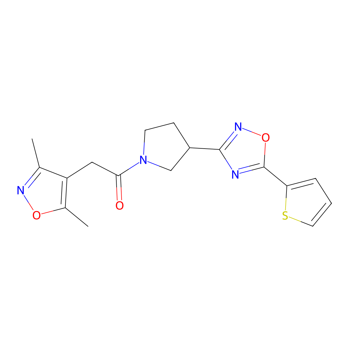 2-(3,5-Dimethylisoxazol-4-yl)-1-(3-(5-(thiophen-2-yl)-1,2,4-oxadiazol-3-yl)pyrrolidin-1-yl)ethanone molecular structure, CAS 2034287-65-3